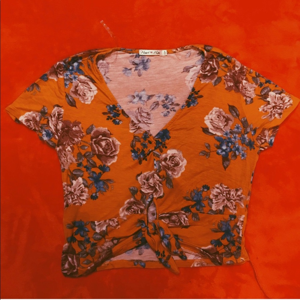 MUSTARD YELLOW FLORAL CROPTOP W/TIE